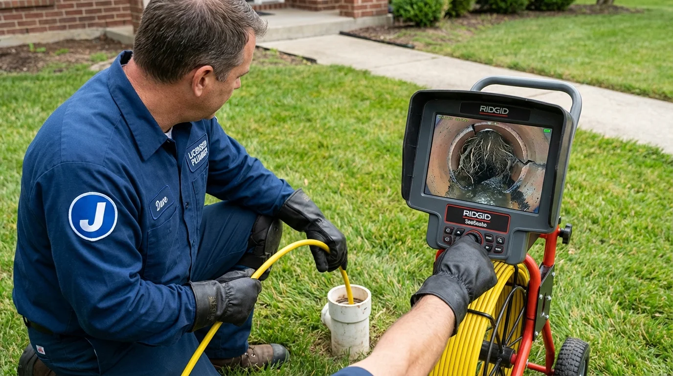 Sewer camera inspection being performed by Johns Plumbing LLC in Pratt
