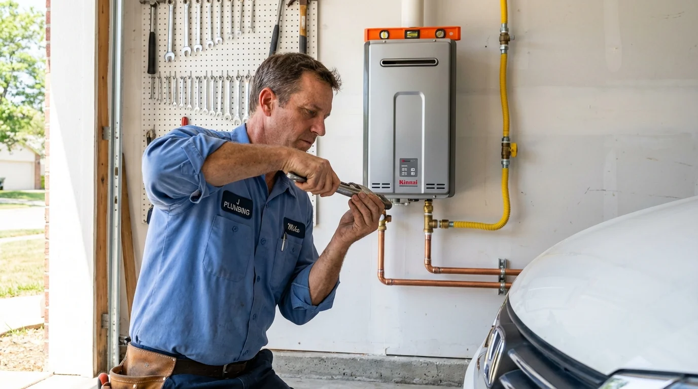 Tankless water heater installation by a Johns Plumbing LLC plumber in Pratt