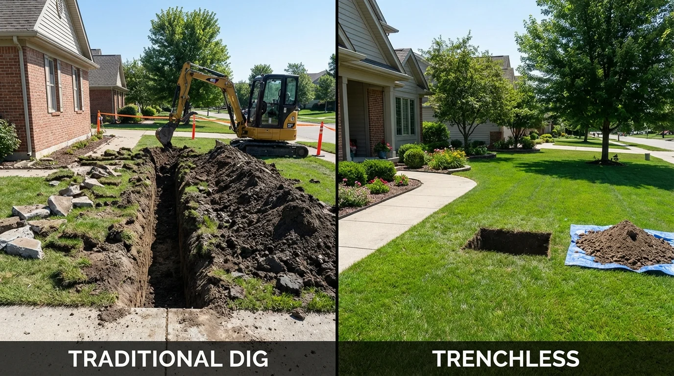 Trenchless sewer repair with minimal yard damage versus traditional excavation in Pratt, KS